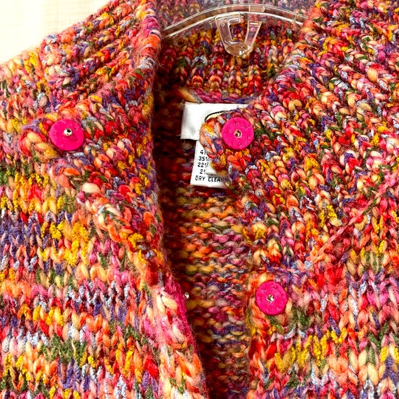 Talbots Multicolor Wool Blend Pink Yellow Blue Knit Button Vest Sz L - Picture 5 of 5